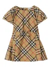 Burberry Baby Girls Beige Cotton Check Bow Dress In Brown