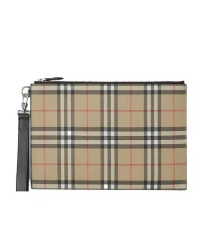 Burberry Vintage Check-pattern Pouch In Nude | ModeSens