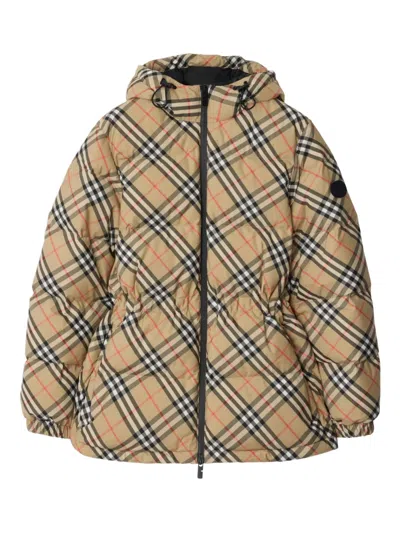 Burberry Vintage Check Pattern Puffer Jacket In Brown