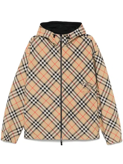 Burberry Check Twill Jacket In Beige