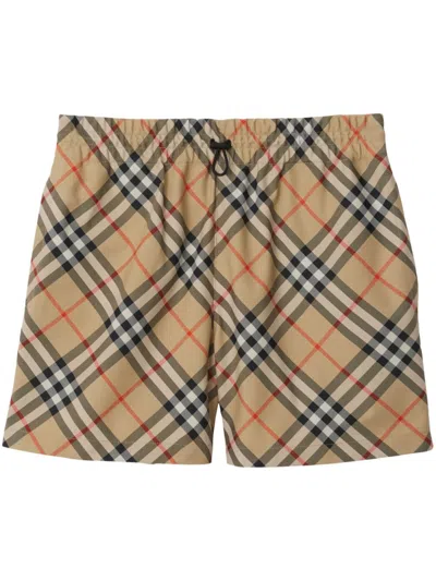 Burberry Audrey Check Cotton Shorts In Archive Beige Ip Chk