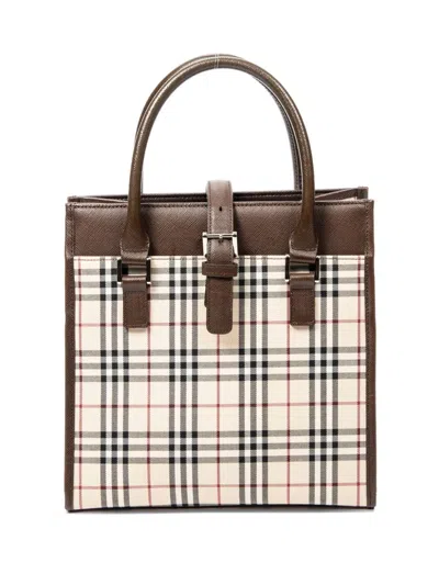 Pre-owned Burberry Vintage Check-pattern Tote Bag In Brown