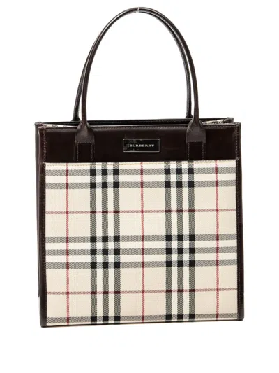 Pre-owned Burberry Vintage Check-pattern Tote Bag In Neutral