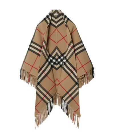Burberry Vintage Check-pattern Wool Cape In Green