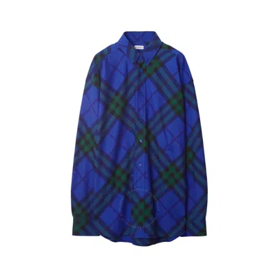 Burberry Vintage-check Patterned Button-up Cotton Shirt In Blue