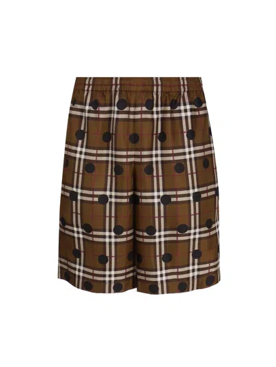 Burberry Vintage Check Polka Dot Silk Shorts In Brown