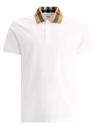 Burberry Check-collar White Polo Shirt With Three-button Placket