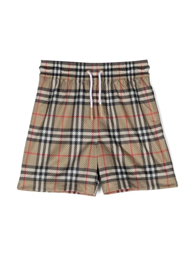 Burberry Kids' Vintage Check-print Perforated Shorts In Brown
