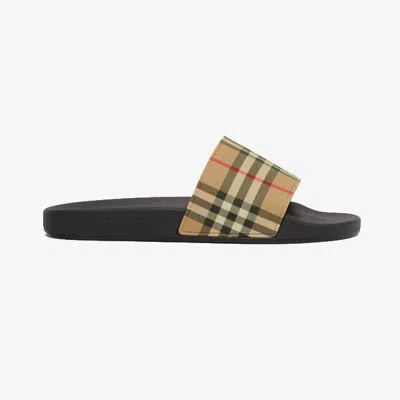Pre-owned Burberry Vintage Check Print Slides - Archive Beige