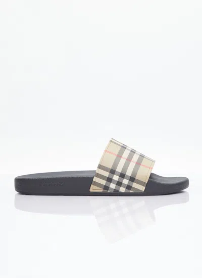 Burberry Check Slides In Beige