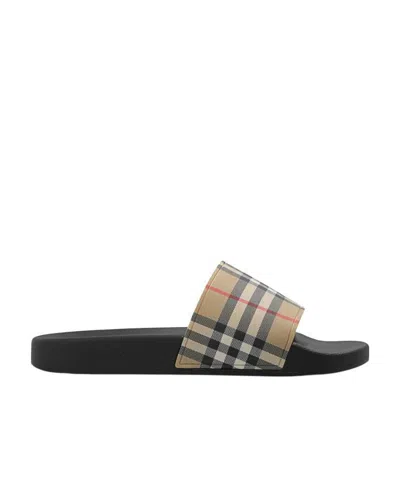 Burberry Men Vintage Check Print Slides In Black
