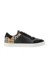 Burberry Black Sneakers With Suede Details And Check Motif In Leather Blend Man In Black