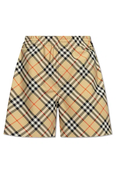 Burberry Vintage Check-printed Mid-rise Drawstring Shorts In Beige