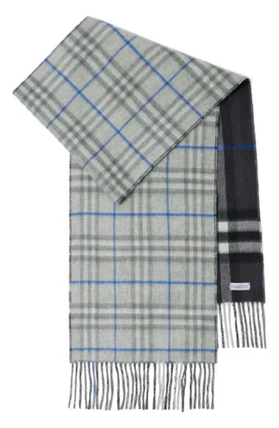 Burberry Vintage Check Reversible Cashmere Scarf In Grey/off Black