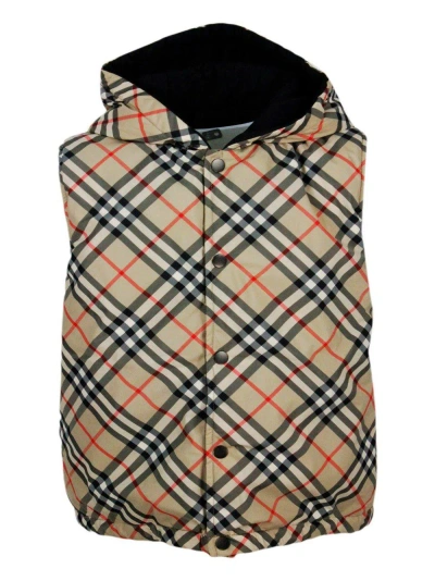 Burberry Kids' Reversible Vest With Check Pattern, With Solid Color Quilted Interior In Beige