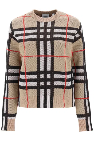 Burberry Vintage Check Round-neck Jumper In Beige For Women In Brown