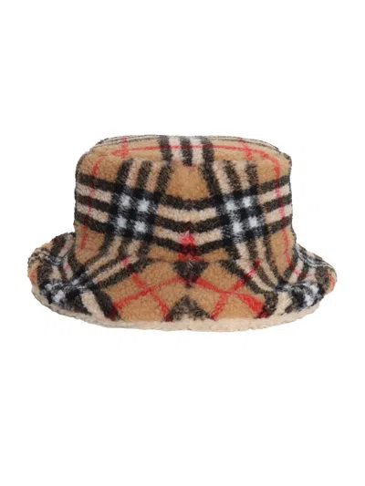 Burberry Vintage Check Shearling Hat In Beige