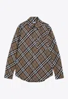 Burberry Check Cotton Shirt With Chest Pocket In Beige