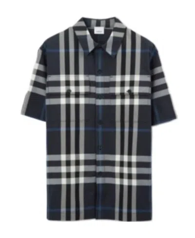 Burberry Navy Check Shirt In White/dc Blue Ip Chk