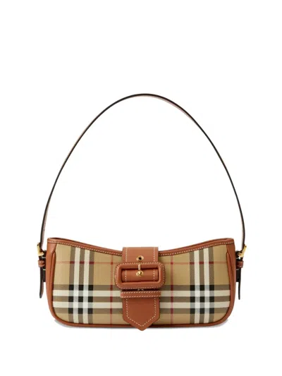 Burberry Beige Check Medium Shoulder Bag In Brown