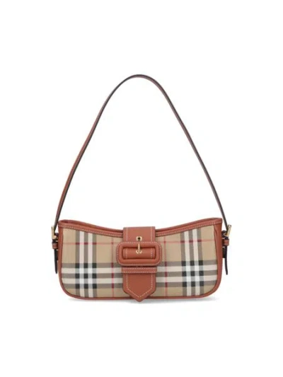 Burberry Vintage Check Shoulder Handbag In Brown For Women In Burgundy