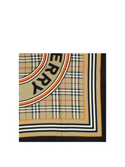 Burberry Vintage Check Silk Scarf With Logo Graphic In Beige