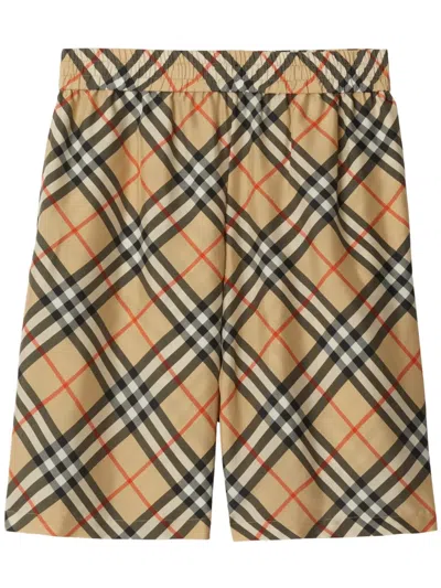 Burberry Men Check Print Bermuda Swimsuit In Brown