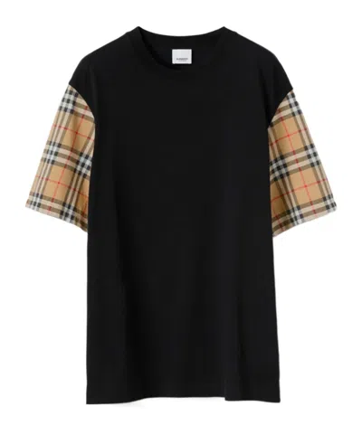 Burberry Black T-shirt With Check Pattern Sleeves Women