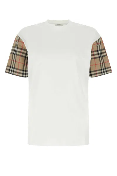 Burberry Vintage Check Sleeve Cotton T Shirt In White
