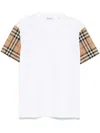 Burberry White T-shirt With Vintage Check Motif On The Sleeves In Cotton Woman
