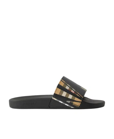 Burberry Vintage Check Sliced-print Slides In Black