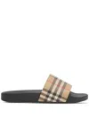 Burberry Check Slide Flat Open Toe Slippers In Neutrals