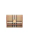 Burberry Check And Leather Small Folding Wallet In Nude