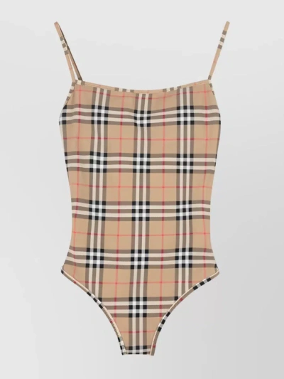 BURBERRY VINTAGE CHECK SQUARE NECK OPEN BACK SWIMSUIT