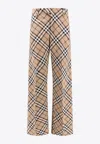Burberry Wool Blend Trouser With Iconic Check Print In Multi