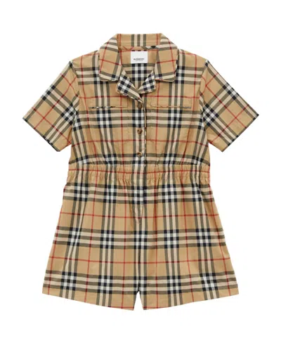 Burberry Kids' Vintage Check Stretch-cotton Twill Playsuit In Archive Beige Check