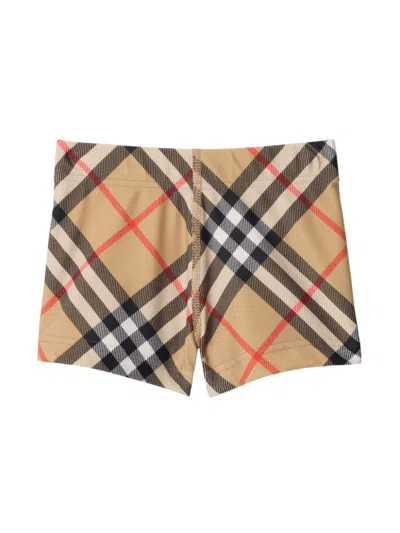 Burberry Kids' Check-pattern Swim Shorts In Sand