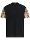 Burberry Check Motif Cotton T-shirt In Black
