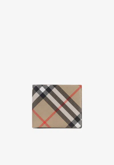 Burberry Vintage Check Tech Bi-fold Wallet In Beige
