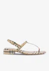 Burberry Emily Check Slingback Thong Sandals In Beige
