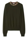 Burberry Women Wool Pullover With Check In Green