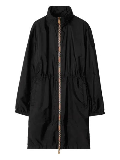 Burberry Drawstring Waist High Collar Parka In Black