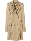 Burberry Castleford Check Collar Water Resistant Gabardine Trench Coat In Neutrals