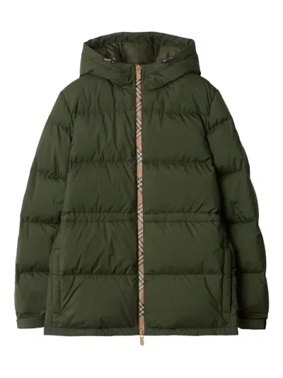 Burberry Vintage Check-trimmed Hooded Puffer Jacket In Green