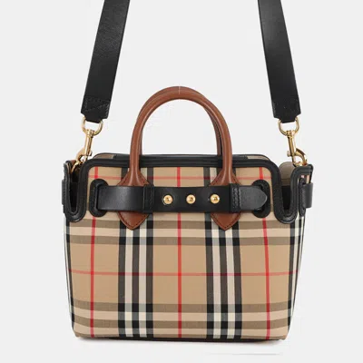 Pre-owned Burberry Vintage Check Triple Studded Baby Belt Bag (2-way) Beige Canvas Leather In Sand
