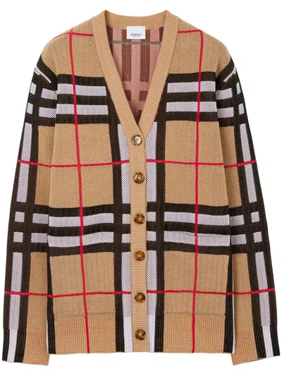 Burberry Vintage Check V-neck Cardigan In Beige