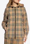 Burberry Check Pattern Hooded Jacket With Zip Pockets In Beige