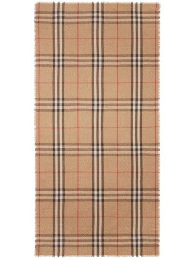BURBERRY VINTAGE CHECK WOOL AND SILK BLEND SCARF IN BEIGE
