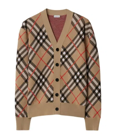 Burberry Check Wool Mohair Blend Cardigan In Brown