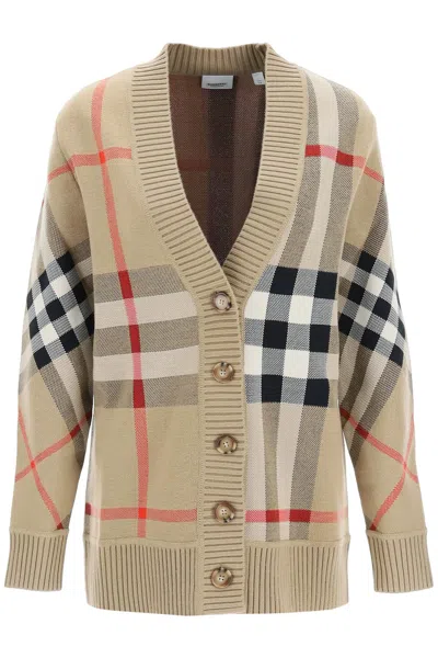 Burberry Vintage Check Wool Blend V-neck Cardigan For Women In Beige